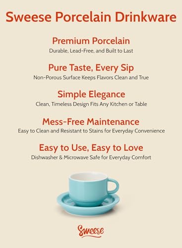 8 Ounce Porcelain Stackable Cappuccino Cups with Saucers and Metal Stand