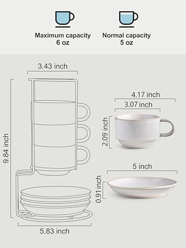 6 Ounce Cappuccino Cups Set of 4 with Saucers & Metal Rack (9.99 Count)