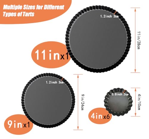 Tart Pan Set 11 & 9 Inch Tart Pans with 6Pcs 4 Inch Mini Pans. (8 Count)