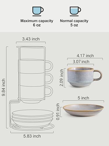 6oz Stackable Cappuccino Cups Set of 4 with Saucers & Stand (9.99 Count)