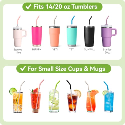 Metal Straws With Silicone Tip For Stanley Adventure Quencher H2.0 Tumbler 14 oz 20 oz