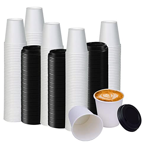 White Disposable Paper Coffee Cups with Lids (100 Count)