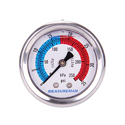 2" Dial Size Liquid Filled Pool Filter Pressure Gauge