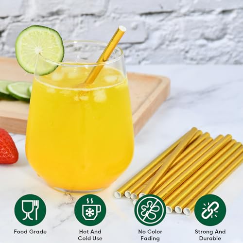 5.75 Inch Disposable Short Gold Paper Straws & Stirrers (500 Count)