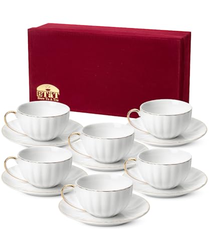 BTaT Cappuccino Cups with Saucers 7 oz with Gift Box