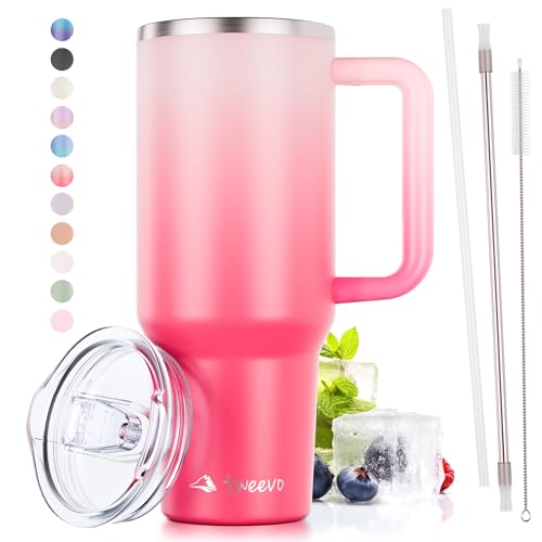 40 oz Tumbler With Handle and Straw Made of Stainless Steel