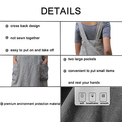 Pinafore Cross Back Apron for Women with Pockets