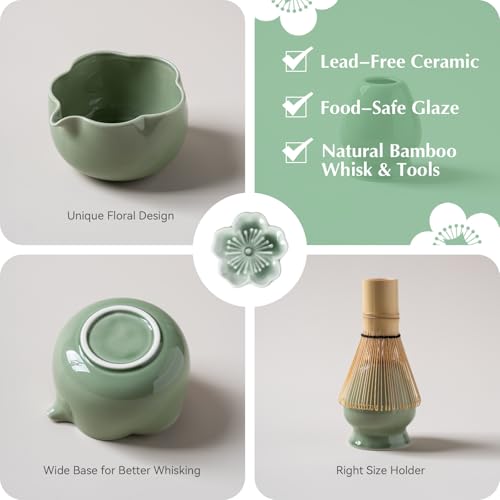 Matcha Set 8Pcs Floral Ceramic Matcha Kit with Matcha Whisk