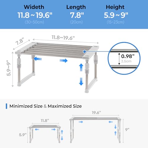 Set of 1 Expandable Cabinet Organizer 11.8~19.6 x 7.8 x 6~9 White