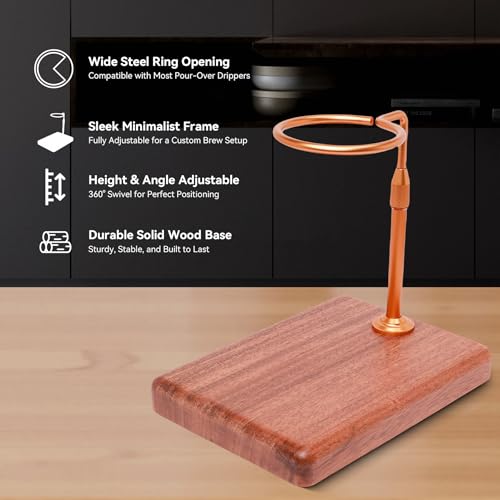 Pour Over Coffee Maker with Adjustable Stand & Wooden Base