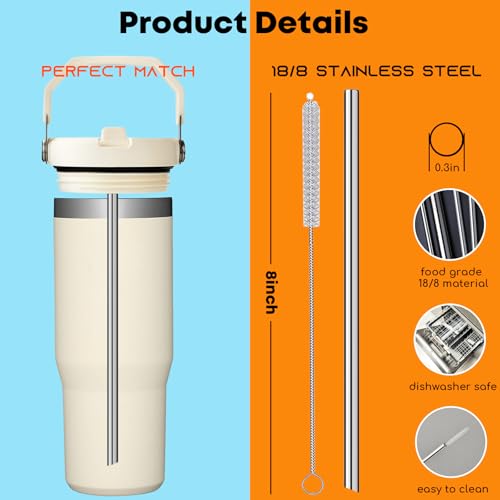 Stainless Steel Straws Compatible with Stanley Iceflow 30oz Flip Tumbler (6 Count)