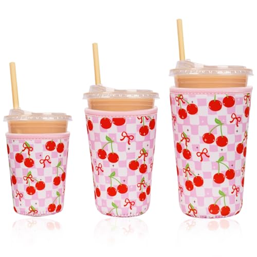 Reusable Insulated Neoprene Iced Coffee Cup Sleeve (3 Count)