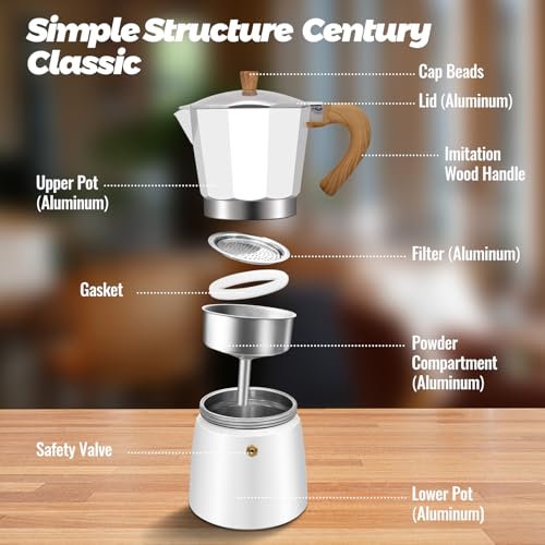 12 Cup Aluminum Moka Pot Classic Stovetop Espresso Coffee Maker 600ml 20oz Coffeemaker Percolator Mocha Express Preferred Cafe Makers for Italian and Cuban Café Brewing White