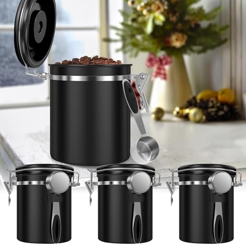 3PCS Coffee Storage Canister 1.5L 51OZ Double Airtight Coffee Beans Container with Date Locator 304 Stainless Steel Kitchen Food Storage Container with Spoon for Tea Sugar (3 Count)