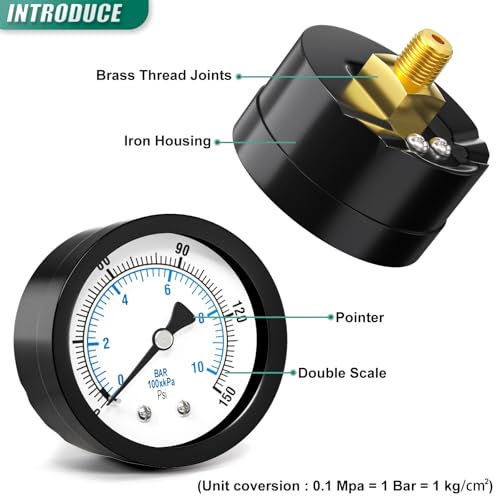 0 150PSI Well Pump Pressure Gauge 2" Dial Size