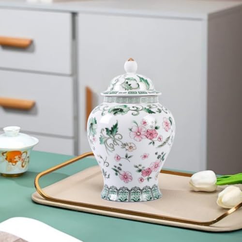 8inches green Ginger Jar with Lid Chinese Decorative flower Ceramic