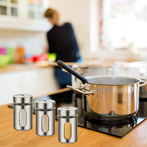 24 Pcs Salt and Pepper Shakers Stainless Steel Spice Shakers with Adjustable Pour Holes and Glass Window 3.4oz Salt Dispenser Spice Jars with Rotating Lids for Sugar Seasoning Home (24 Count)