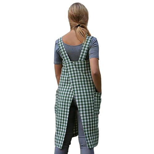 Women's Pinafore Square Apron Baking Cooking Gardening Works Cross Back Cotton