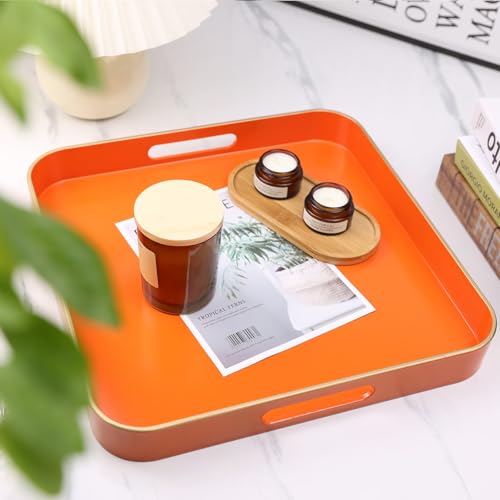 Orange Square Decorative Tray with Handles