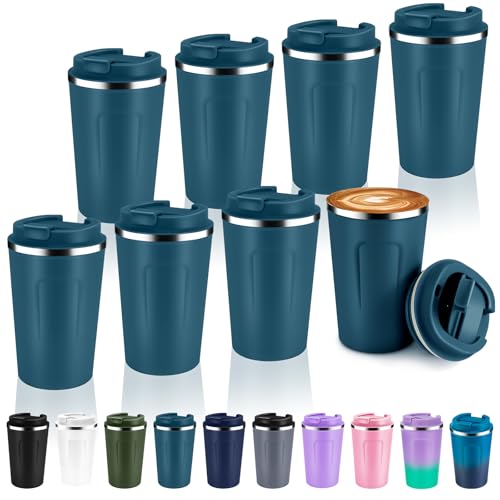 12 oz Double Wall Insulated Vacuum Travel Coffee Mug with Flip Lid Bulk 8 Pack (8 Count)