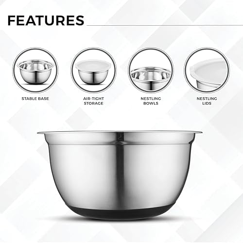 Premium Stainless Steel Mixing Bowls with Lids Non (5 Count)