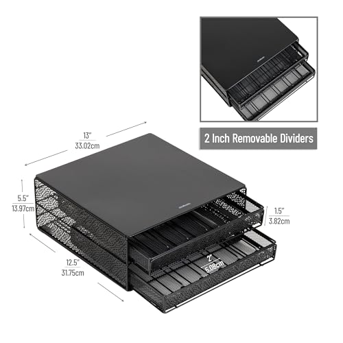 2 Drawer Coffee Pod Organizer with Removable Dividers