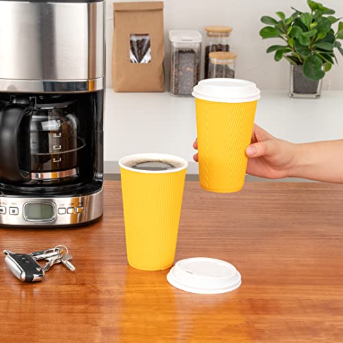 Ripple Wall Coffee Cups 25 Count 16 Ounce Insulated Yellow Paper Cups