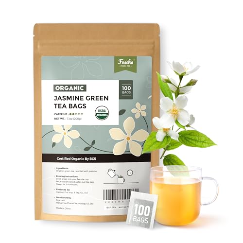 Organic Jasmine Green Tea Bags Flower (100 Count)
