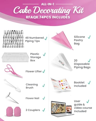 74PCs Icing Piping Bags and Tips Set for Beginners to Decorate Cake