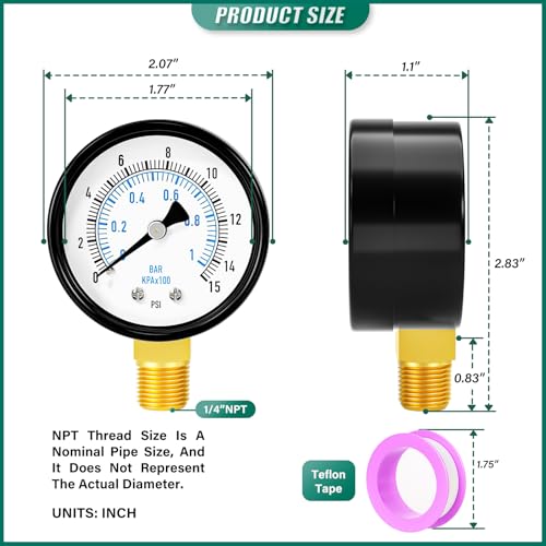 0 15PSI Well Pump Pressure Gauge 2" Dial Size
