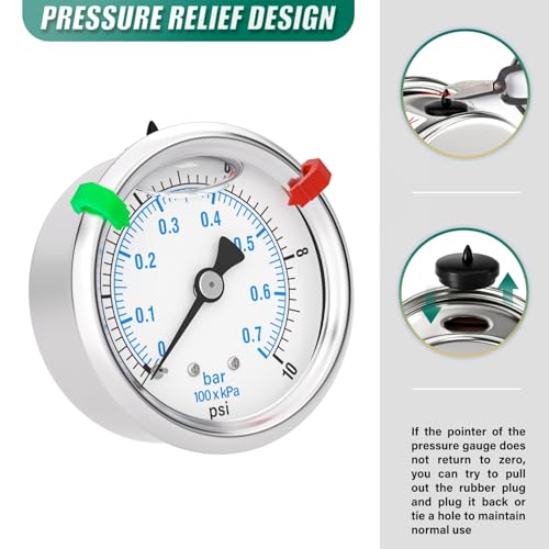 0 10PSI Stainless Steel Liquid Filled Pressure Gauge