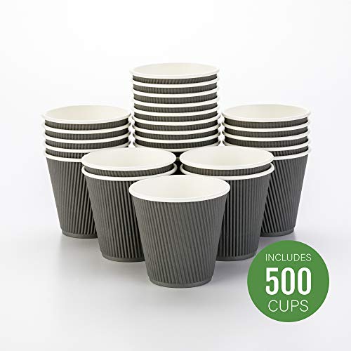 Coffee Cups 500 Pack of 8 oz Paper Ripple Wall Espresso Cups Insulated Leakproof Disposable (500 Count)