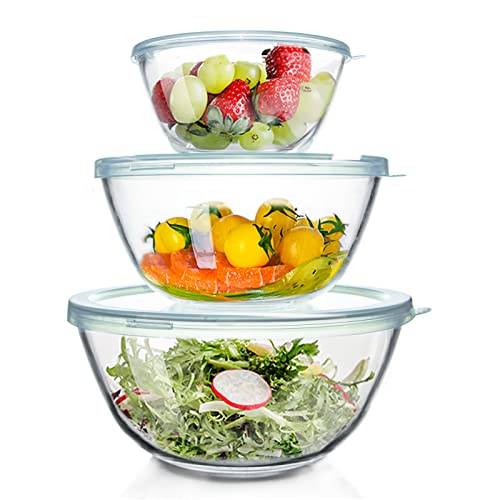Glass Mixing Bowls Glass Bowls with Lids Set (3 Count)