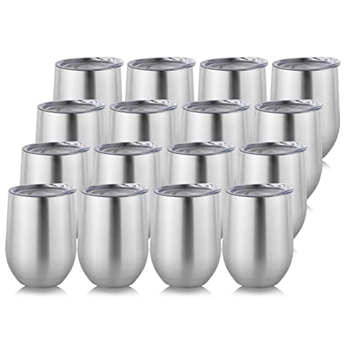 Stainless Steel Wine Tumbler Bulk with Lid (16 Count)