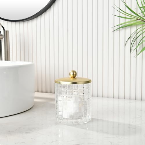 Clear Tranparent Apothecary Etched Geometric Grid Glass Jar W