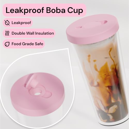 Reusable Boba Cup and Straw Boba Tea Cup Bubble Tea Cup Reusable Iced Coffee Cup Cold Coffee Cup Smoothie Cup with Lid and Straw Smoothie Cup to go Smoothie Tumbler 17 oz