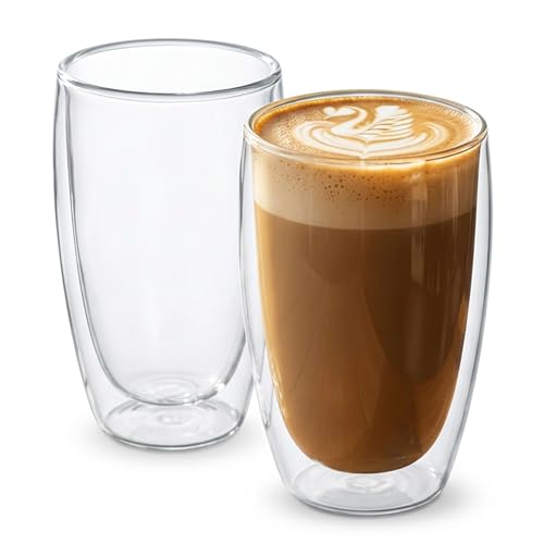 17oz Double Wall Glass Coffee Mugs Set of 2 (2 Count)