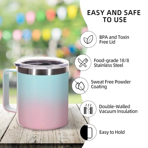 14oz Insulated Stainless Steel Coffee Mug with Lid Bulk 2 Pack (2 Count)