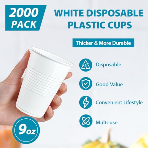 2000 Pack 9 oz White Plastic Cups (2000 Count)