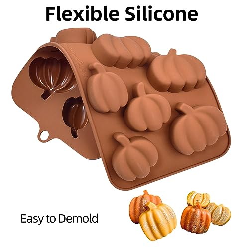 Fall Chocolate Molds 4 Pieces Silicone Pumpkin Candy Mold Maple Leaf Shaped Fondant Molds for Thanksgiving Halloween Autumn Harvest Cupcake Cake Topper Decoration (4 Count)