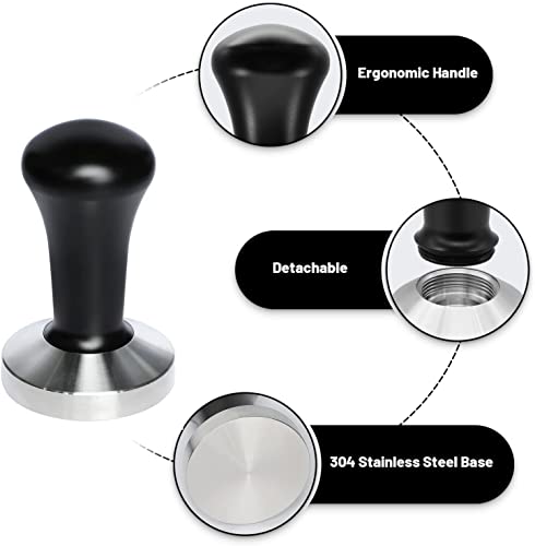 58mm Black Coffee Hand Tamper 304 Stainless Steel Base Professional Espresso Press for Portafilter Coffee Machine Barista Tool