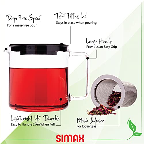 Glassware 1 Quart Teapot with Metal Mesh Infuser