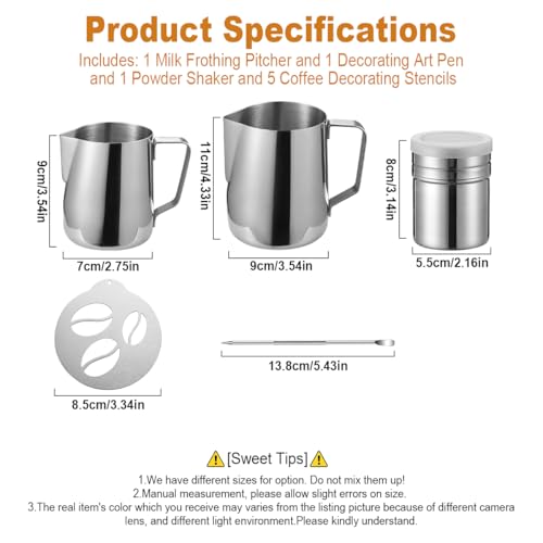 4Pieces Stainless Steel Milk Frothing Pitcher Set