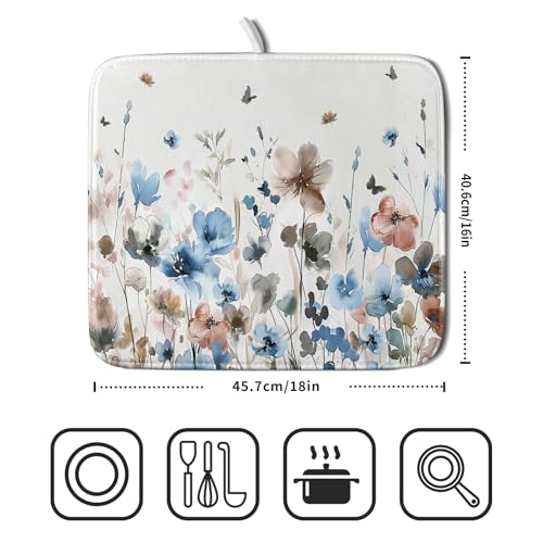 Watercolor Floral Dish Drying Mat