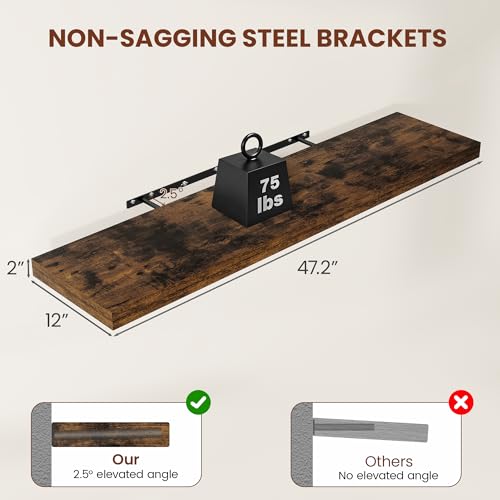 Deep Floating Shelves 48x12” Set of 2 (2 Count)