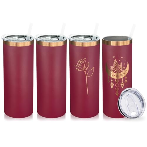 20 oz Skinny Tumblers Bulk with Lids and Straws Red (4 Count)