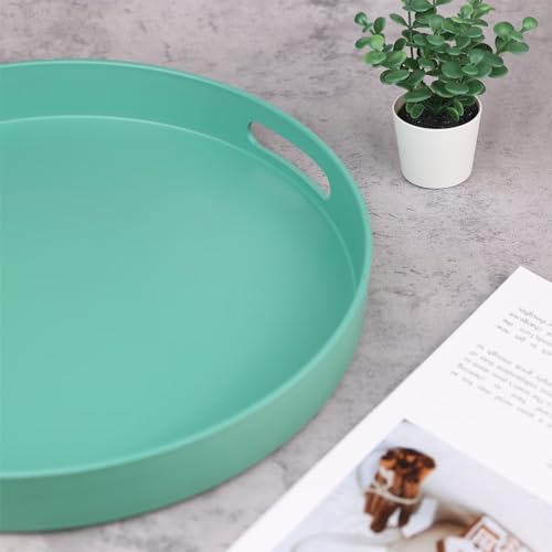 Round Green Decorative Serving Tray with Handles