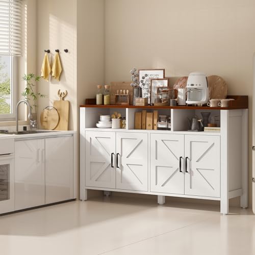 Buffet Cabinet with Storage Farmhouse with 4 Doors and 3 Open Compartments