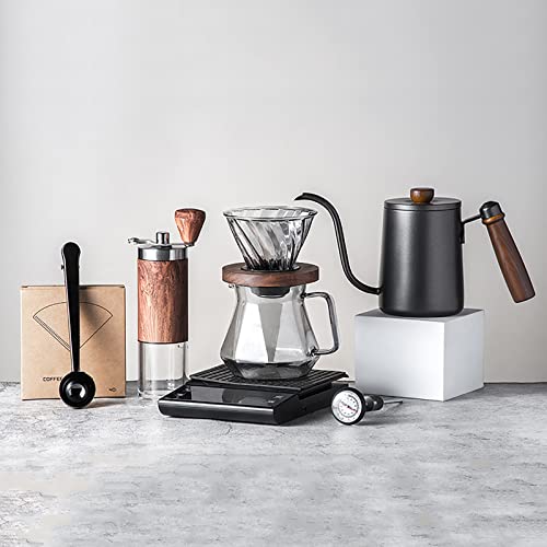Pour Over Coffee Maker Set Coffee Kettle Scale Server Dripping Cup Bean Grinder Filter Paper Ceramic Cup All in 1 Great for Traveling Camping Excellent Coffee Gift