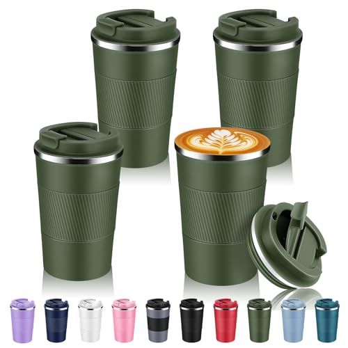 13 oz Stainless Steel Insulated Travel Coffee Mug with Fip Lid Bulk 4 Pack (4 Count)